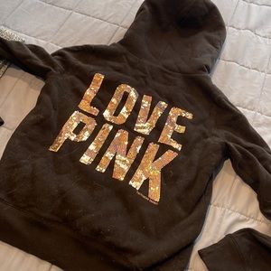 Fur lined sequin VS PINK hoodie